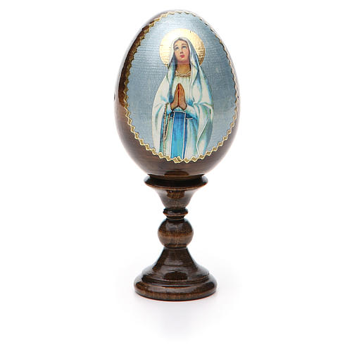 Russische Ei-Ikone, Muttergottes von Lourdes, Decoupage, Gesamthöhe 13 cm 2