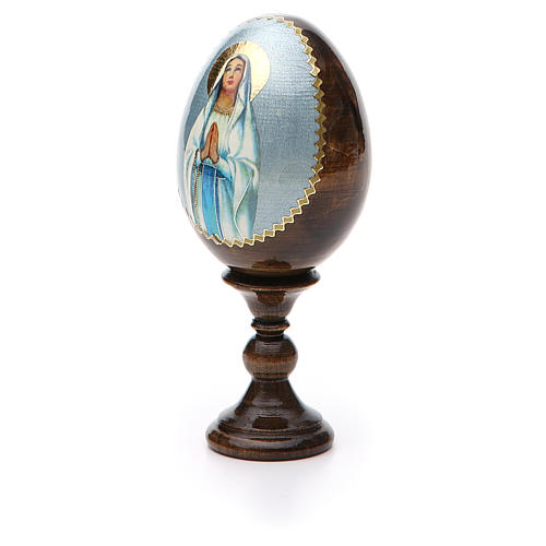 Russische Ei-Ikone, Muttergottes von Lourdes, Decoupage, Gesamthöhe 13 cm 3