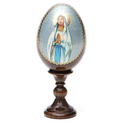 Russische Ei-Ikone, Muttergottes von Lourdes, Decoupage, Gesamthöhe 13 cm 6