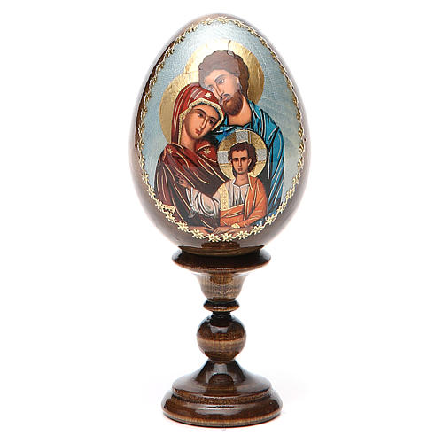Huevo ruso de madera découpage Sagrada Familia altura total 13 cm estilo imperial ruso 9