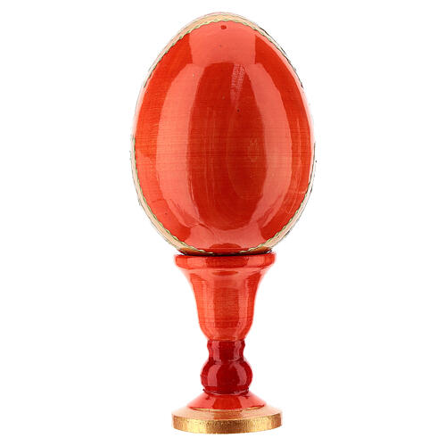 Huevo ruso de madera découpage Pantocrator fondo rojo estilo imperial ruso altura total 13 cm 4