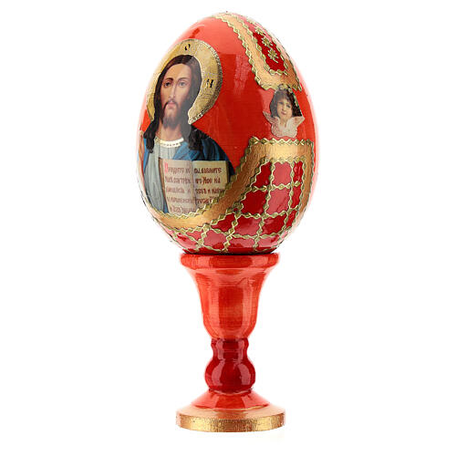 Russian Egg Pantocrator découpage red background, Russian Imperial style 13cm 2