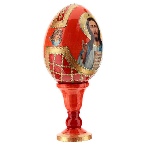 Russian Egg Pantocrator découpage red background, Russian Imperial style 13cm 3