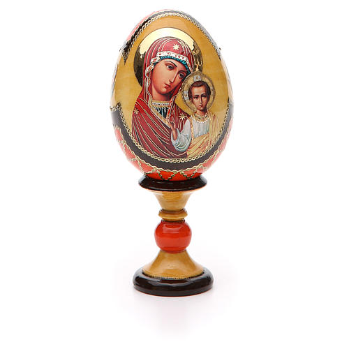 Russische Ei-Ikone, Gottesmutter von Kasan, russisch imperial-Stil, Gesamthöhe 13 cm 3