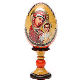 Huevo ruso de madera découpage Virgen de Kazanskaya estilo imperial ruso altura total 13 cm
