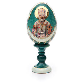 Russische Ei-Ikone, Heiliger Nikolaus, Fabergè-Stil, Gesamthöhe 13 cm