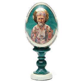 Uovo icona découpage San Nicola h tot. 13 cm stile imperiale russo