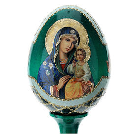 Russische Ei-Ikone, Gottesmutter mit weißer Lilie, russisch imperial-Stil, Gesamthöhe 13 cm