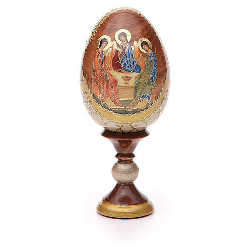 Russische Ei-Ikone, Dreifaltigkeitsikone nach Rublev, russisch imperial-Stil, Gesamthöhe 13 cm 3