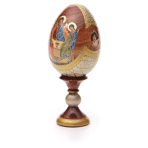 Huevo ruso de madera découpage Trinidad de Rublev altura total 13 cm estilo imperial ruso 6