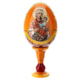 Huevo ruso de madera découpage Virgen con Niño fundo rojo altura total 13 cm estilo imperial ruso