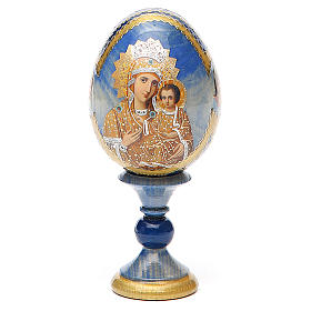Russische Ei-Ikone, mahnende Muttergottes, Fabergè-Stil, Gesamthöhe 13 cm