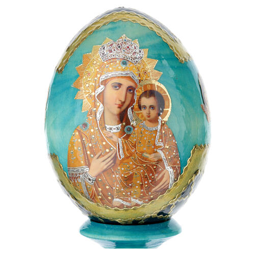 Russische Ei-Ikone, mahnende Muttergottes, russisch imperial-Stil, Gesamthöhe 13 cm 2