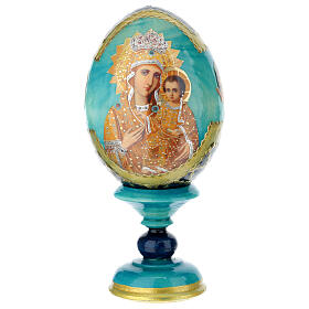 Huevo ruso de madera découpage Virgen Premonitora altura total 13 cm estilo imperial ruso