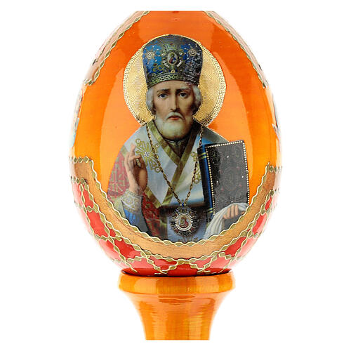 Russian Egg St. Nicholas Russian Imperial style, orange background 13cm 2