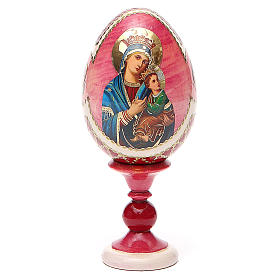 Huevo ruso de madera découpage Virgen del Perpetuo Socorro altura total 13 cm estilo imperial ruso