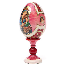 Huevo ruso de madera découpage Virgen del Perpetuo Socorro altura total 13 cm estilo imperial ruso