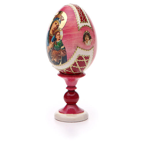 Huevo ruso de madera découpage Virgen del Perpetuo Socorro altura total 13 cm estilo imperial ruso 6