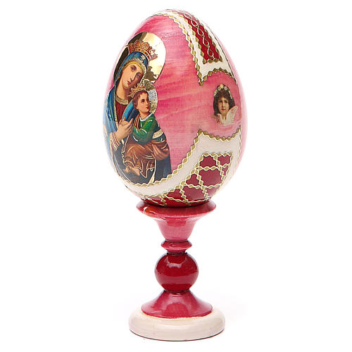 Huevo ruso de madera découpage Virgen del Perpetuo Socorro altura total 13 cm estilo imperial ruso 10