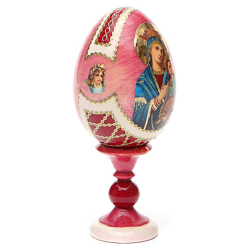 Huevo ruso de madera découpage Virgen del Perpetuo Socorro altura total 13 cm estilo imperial ruso 12