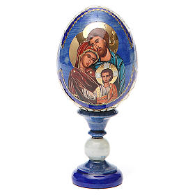 Russian Egg Holy Family Fabergè style, blue background 13cm