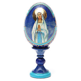 Huevo ruso de madera découpage Virgen de Lourdes altura total 13 cm estilo imperial ruso