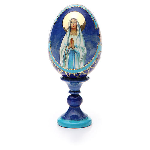 Huevo ruso de madera découpage Virgen de Lourdes altura total 13 cm estilo imperial ruso 5