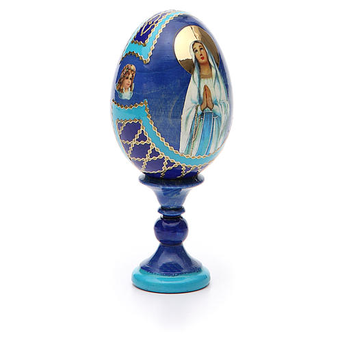 Huevo ruso de madera découpage Virgen de Lourdes altura total 13 cm estilo imperial ruso 8