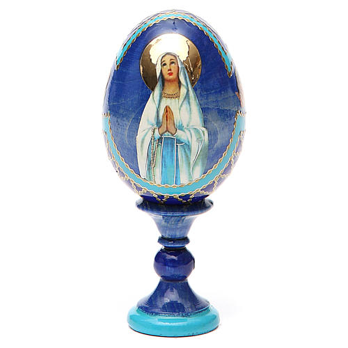 Huevo ruso de madera découpage Virgen de Lourdes altura total 13 cm estilo imperial ruso 9