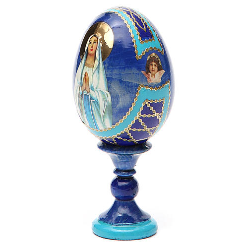 Huevo ruso de madera découpage Virgen de Lourdes altura total 13 cm estilo imperial ruso 10