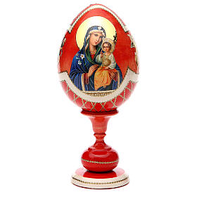 Russische Ei-Ikone, Gottesmutter mit weißer Lilie, russisch imperial-Stil, Gesamthöhe 20 cm