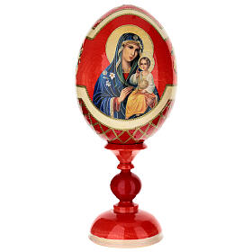 Huevo ruso de madera découpage Virgen de los Lirios Blancos estilo imperial ruso altura total 20 cm