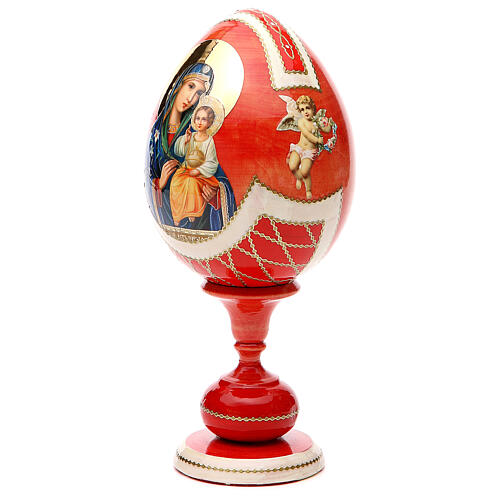 Huevo ruso de madera découpage Virgen de los Lirios Blancos estilo imperial ruso altura total 20 cm 3