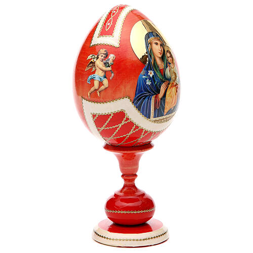 Huevo ruso de madera découpage Virgen de los Lirios Blancos estilo imperial ruso altura total 20 cm 4