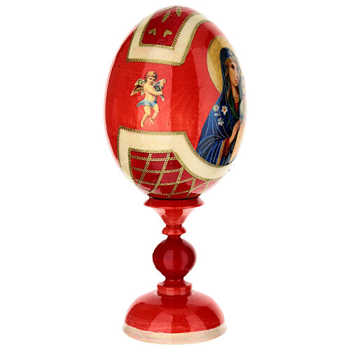 Huevo ruso de madera découpage Virgen de los Lirios Blancos estilo imperial ruso altura total 20 cm 3