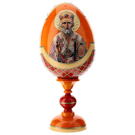Russische Ei-Ikone, Heiliger Nikolaus, Decoupage, Gesamthöhe 20 cm