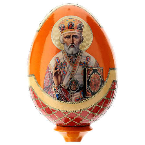 Russische Ei-Ikone, Heiliger Nikolaus, Decoupage, Gesamthöhe 20 cm 2