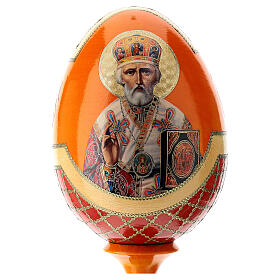 Huevo ruso de madera découpage San Nicolás estilo Fabergé altura total 20 cm