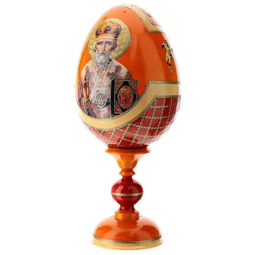 Huevo ruso de madera découpage San Nicolás estilo imperial ruso altura total 20 cm 3