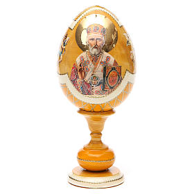 Ovos Russos Pintados: Ovo découpage russo São Nicolau h tot. 20 cm estilo Fabergé