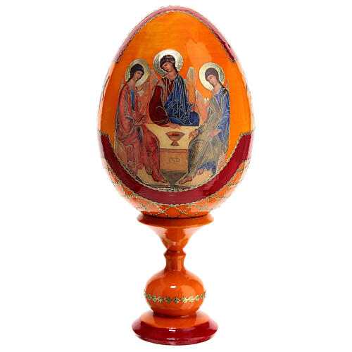 Russische Ei-Ikone, Dreifaltigkeitsikone nach Rublev, russisch imperial-Stil, Gesamthöhe 20 cm 1