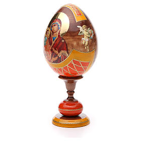 Russische Ei-Ikone, Dreihändige, Decoupage, Gesamthöhe 20 cm