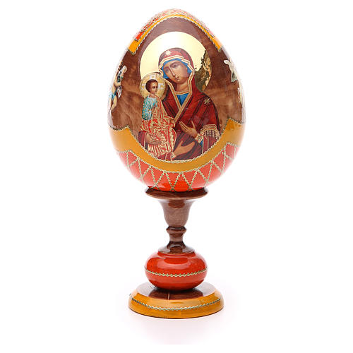 Huevo ruso de madera découpage Virgen de las Tres Manos estilo imperial ruso altura total 20 cm 1