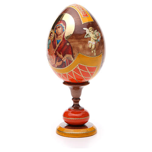Huevo ruso de madera découpage Virgen de las Tres Manos estilo imperial ruso altura total 20 cm 2