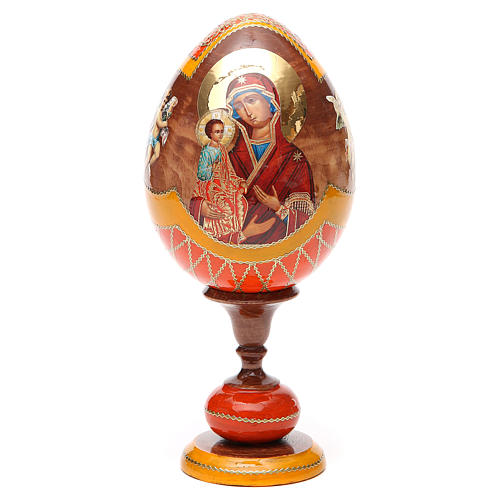 Huevo ruso de madera découpage Virgen de las Tres Manos estilo imperial ruso altura total 20 cm 5