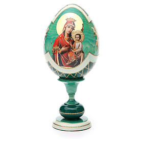 Huevo ruso de madera découpage Virgen Hodigitria Gorgoepikos estilo imperial ruso altura total 20 cm