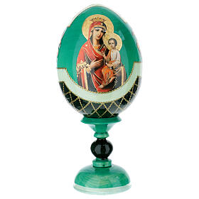 Huevo ruso de madera découpage Virgen Hodigitria Gorgoepikos estilo imperial ruso altura total 20 cm