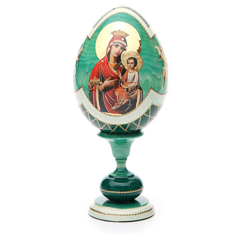 Huevo ruso de madera découpage Virgen Hodigitria Gorgoepikos estilo imperial ruso altura total 20 cm 1