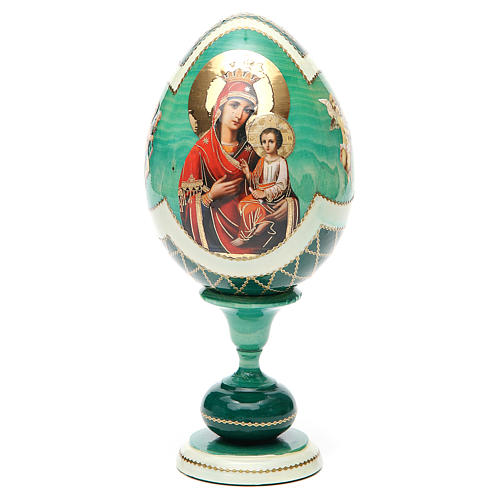 Huevo ruso de madera découpage Virgen Hodigitria Gorgoepikos estilo imperial ruso altura total 20 cm 5