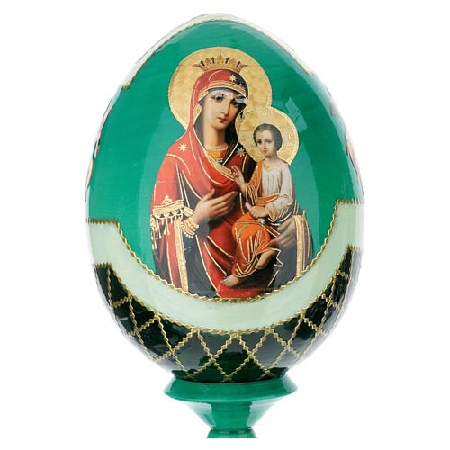 Huevo ruso de madera découpage Virgen Hodigitria Gorgoepikos estilo imperial ruso altura total 20 cm 2